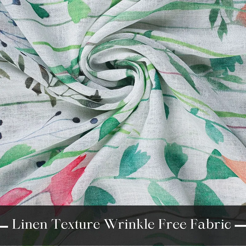 Aersica green red floral sheer curtain set of two, printed fabric detail