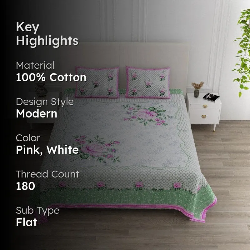 Jasper Floral Cotton Bedsheet (Pink) - 180 TC media 2