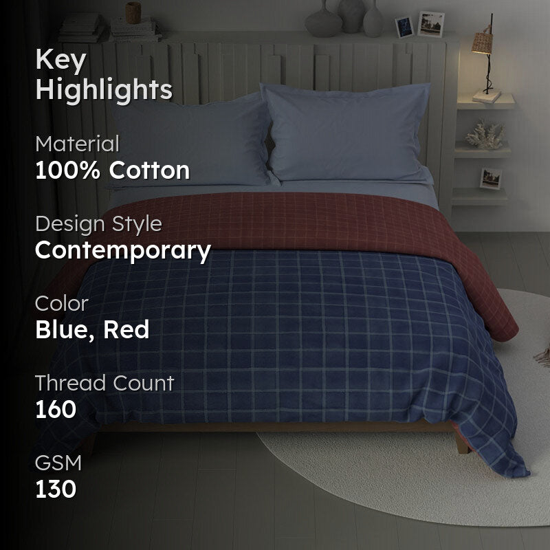 Nautica Lattice Haven Reversible Comforter (Blue,Red) - 130 GSM media 2