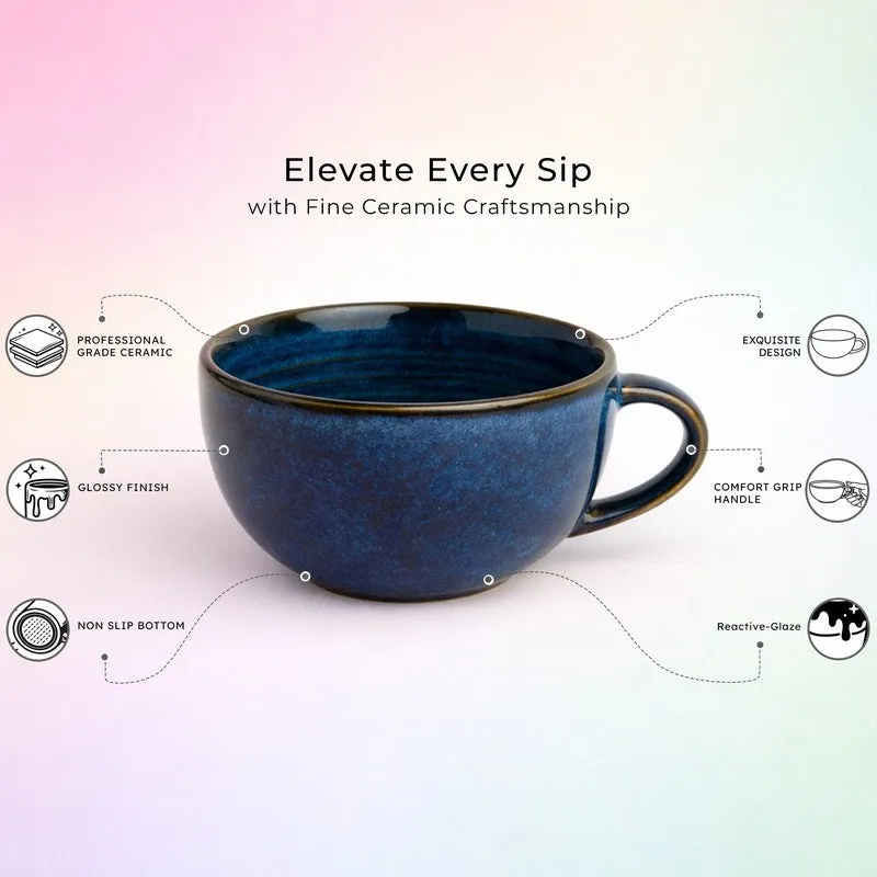 Cuddle Ceramic Tea Cup (250 mL Each),Dark Blue) - Set Of Four media 4