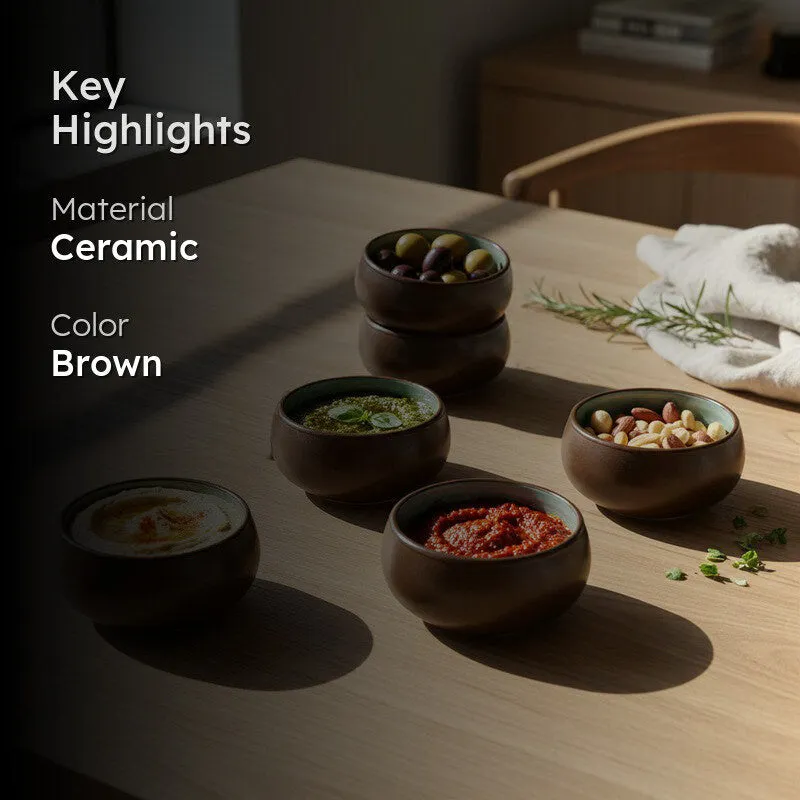 Chestnut Handcrafted Ceramic Dip Bowls (Brown,150 mL) - Set Of Six media 2