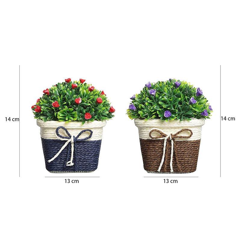 Faux Wild Bush Artificial Plant In Basket Pot (Blue & Brown) - Set Of Two media 4