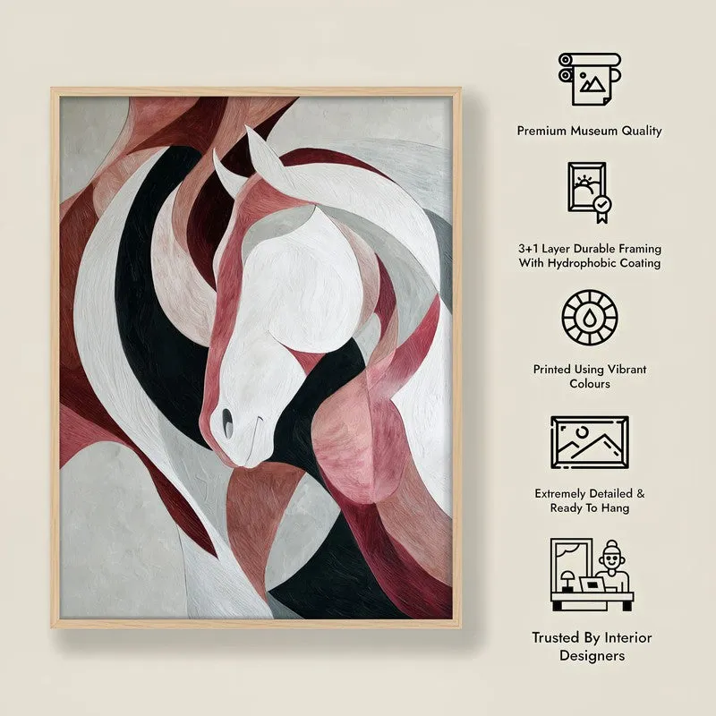 Ethereal Flow Horse Wall Painting With Brown Frame media 9