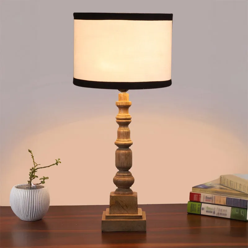 Cotin I Stripe Arbor Wooden Table Lamp - White,Brown media 2