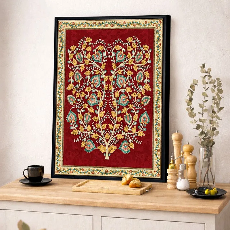Kalamkari Floral Canvas Wall Painting With Frame media 4