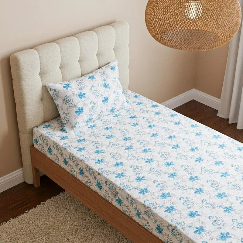Jumina Floral Printed Cotton Bedsheet (Blue) - 180 TC media 3