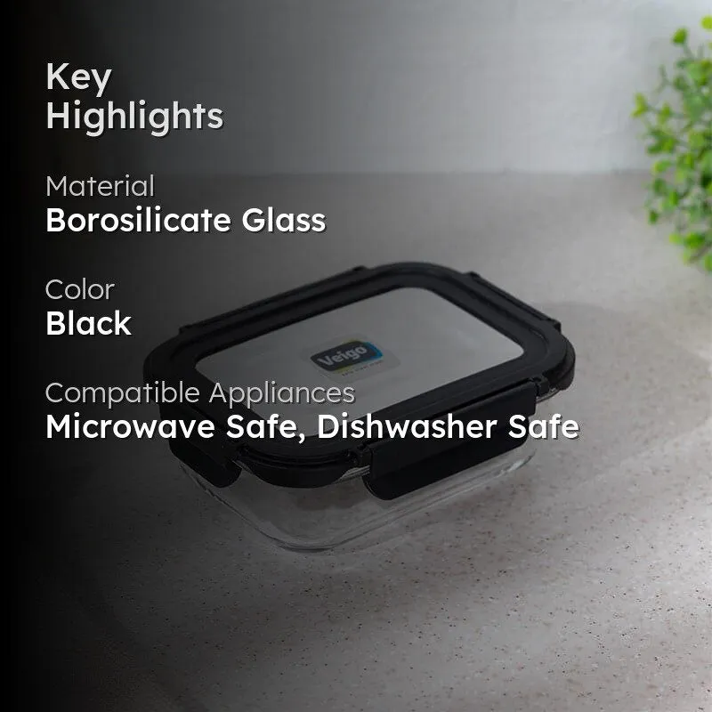 Boro Glass Lunch Box With Steel Lid (Black) - 640 ML media 2