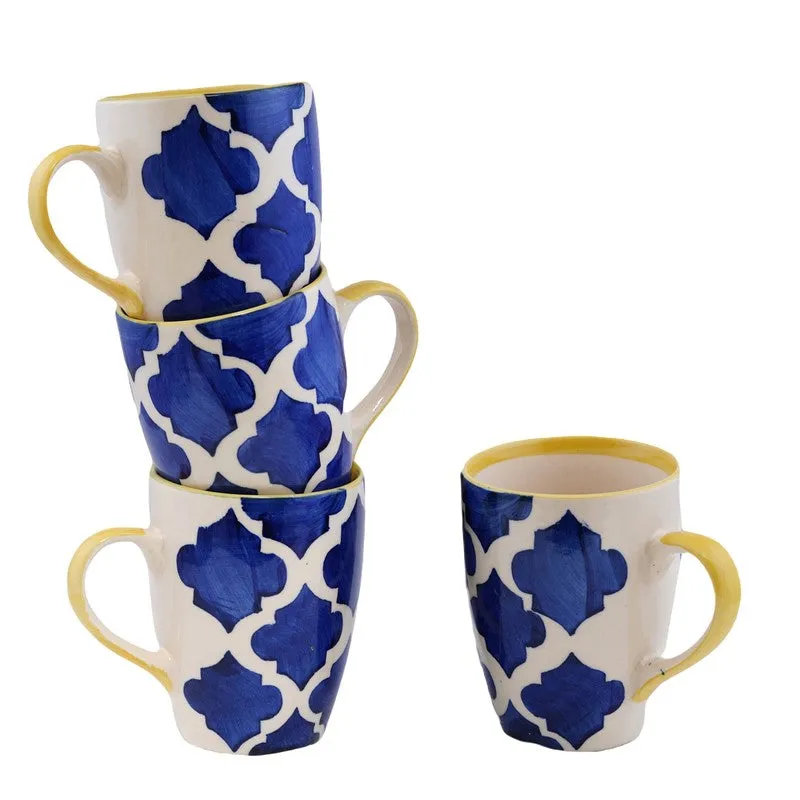 Ceramic Ceramic Coffee Mug (300 mL Each,Blue,Yellow) - Set Of Four media 4