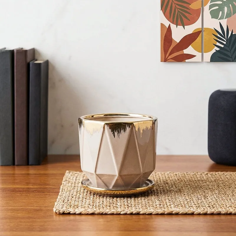 Ugaoo Geometri Ceramic Planter - Beige media 1