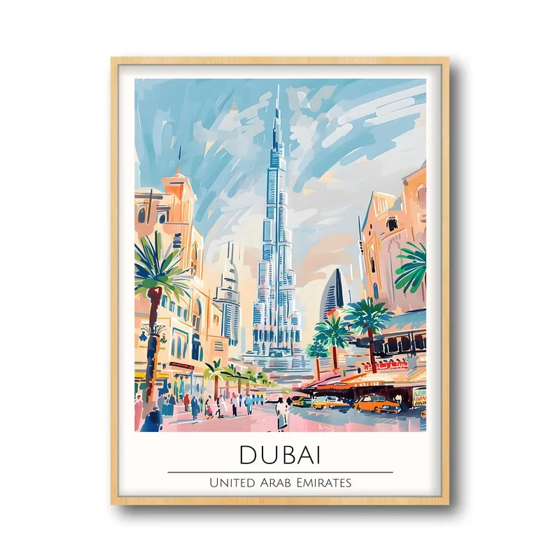 Vintage Dubai Framed Canvas Archival Canvas Wall Painting - Natural Brown Frame media 5