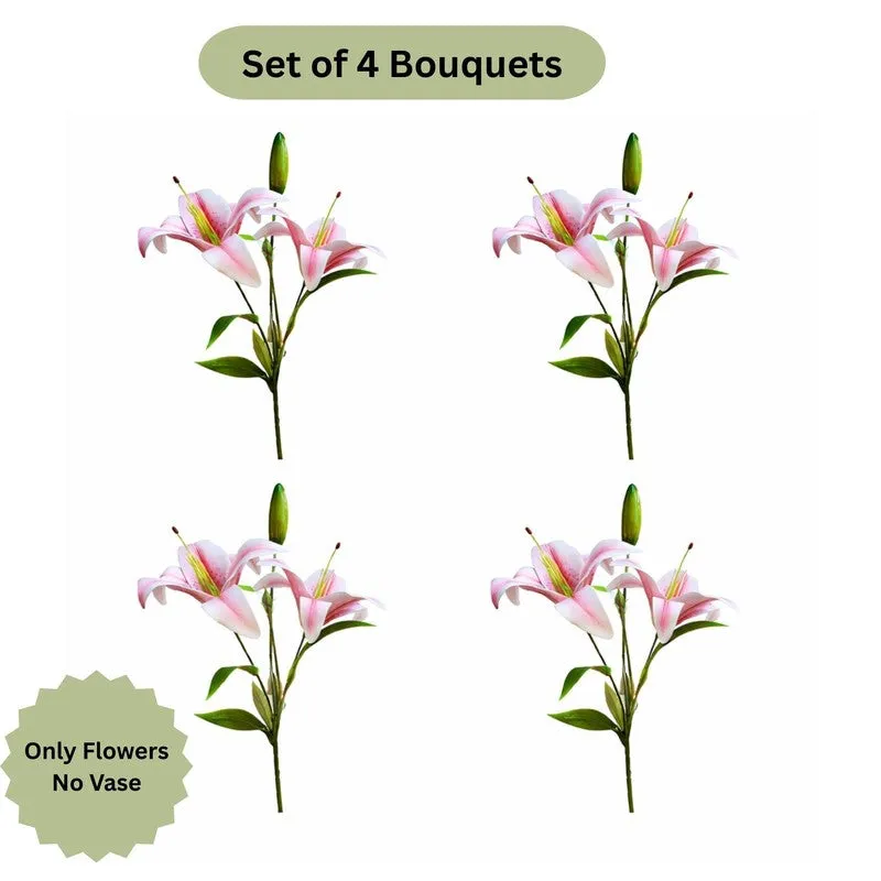Blossoria Polyester Artificial Lily Flower - Set Of Four media 3