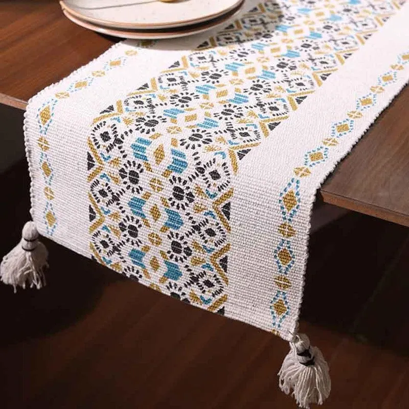 Shynix Tasseled Cotton Table Runner media 5