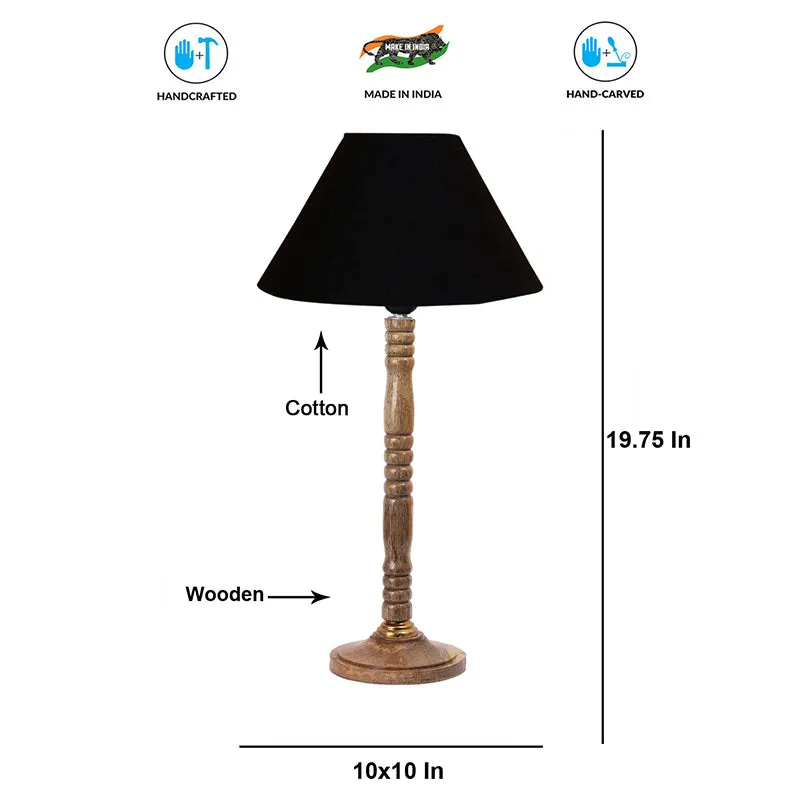 Glow Mesa Table Lamp With Carved Wooden Base - Black,Brown media 6