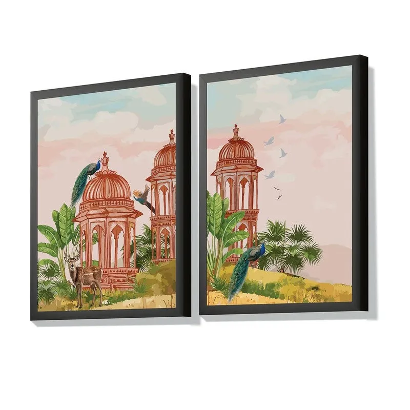 Royal Pavilion Paper Wall Painting With MDF Frame - Set Of Two media 4