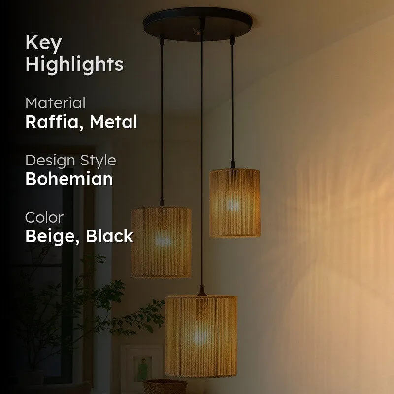 Halorix Raffia Ceiling Lamp - Beige & Black - 2