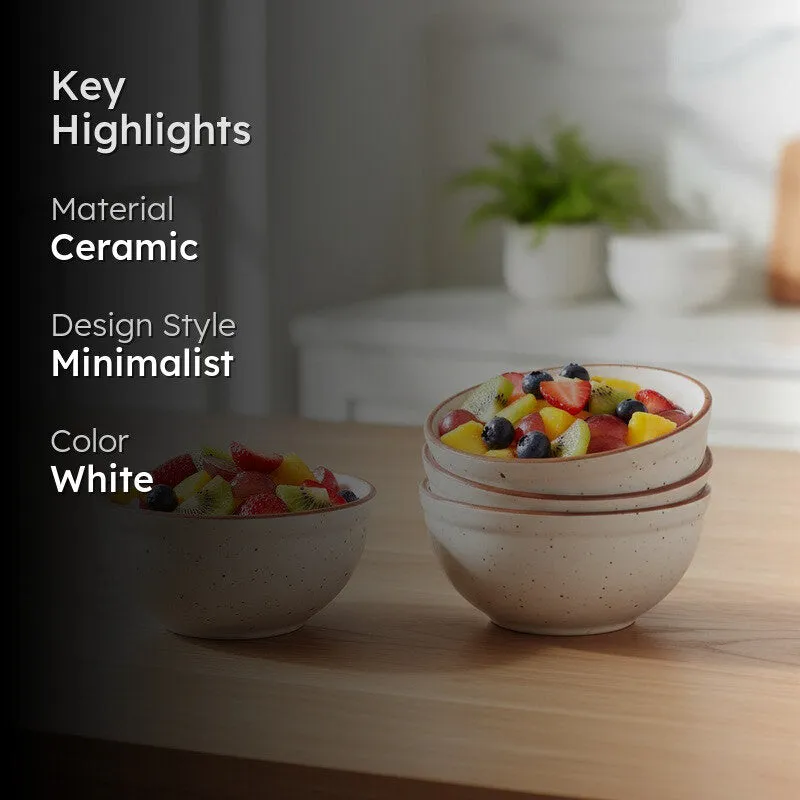 BiteCraft Ceramic Snack Bowls (White, 200 mL Each) - Set Of Four media 2