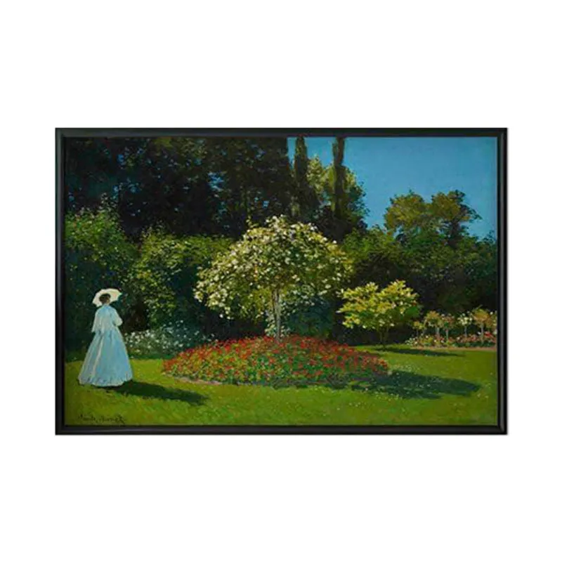Lady In The Garden Framed Canvas Painting By Claude Monet - Black Frame media 6