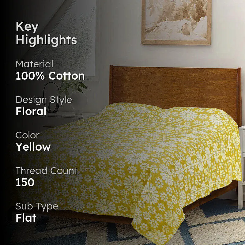 Saral Home Chitki Cotton Bedsheet (Yellow) - 150 TC media 2