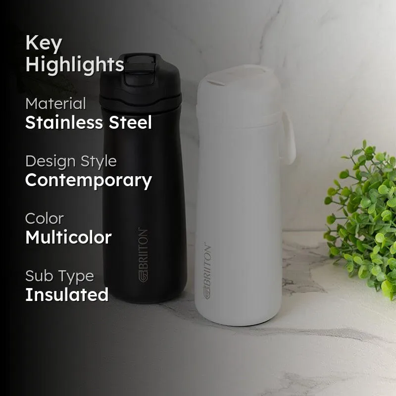 H2O Splash Hot & Cold Thermos Water Bottle (Black & White, 600 mL Each) - Set Of Two media 2