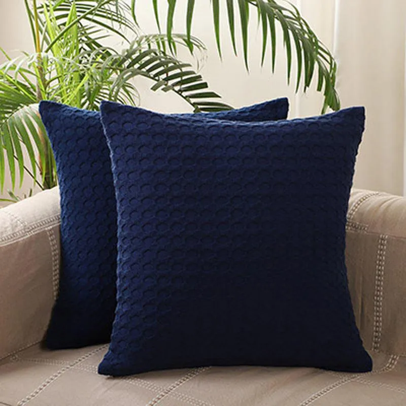 Florence Sunset Solid Cotton Cushion Cover (Navy Blue) - Set Of Two media 1