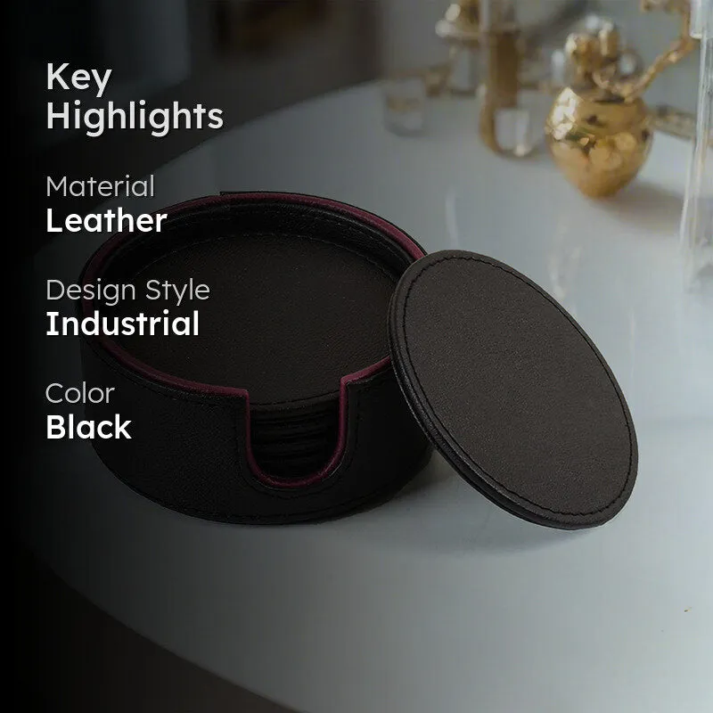 Tisca Faux Leather Coaster (Black) - Seven Piece Set media 2