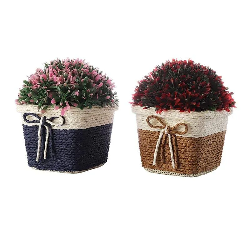 Faux Rose Bush Artificial Plant In Basket Pot (Blue & Brown) - Set of Two media 3