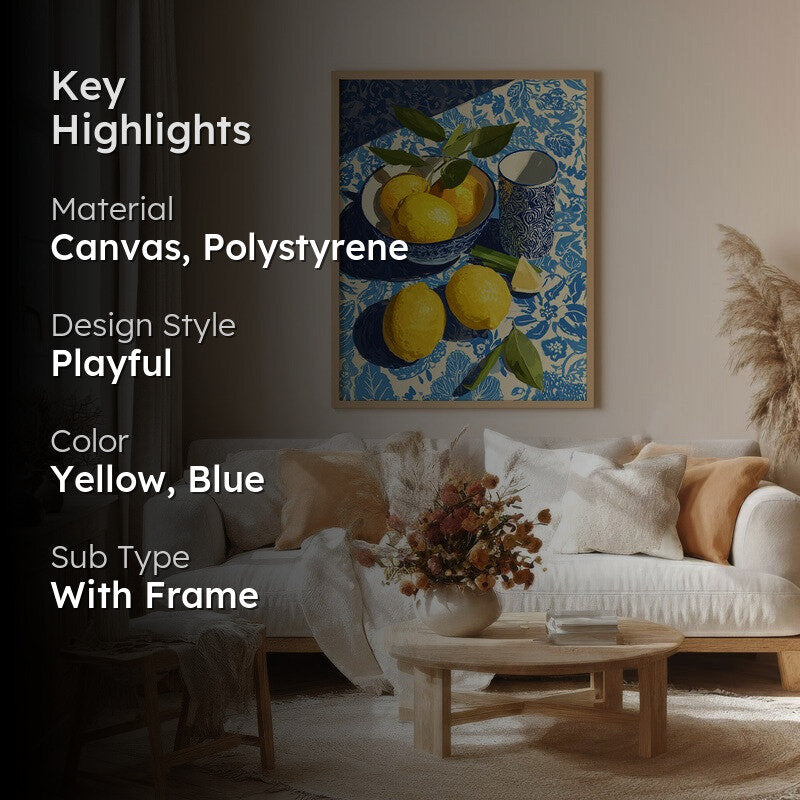 Zestara Lemon Canvas Wall Painting With Brown Frame media 2