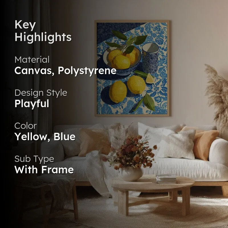 Zestara Lemon Canvas Wall Painting With Brown Frame media 2
