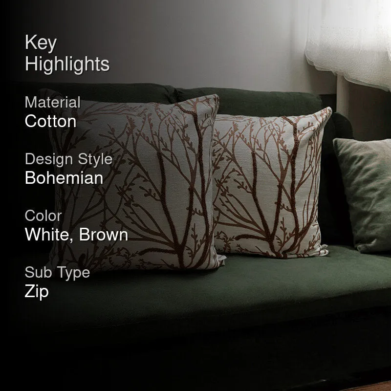 Autumn Naps Tufted Cushion Cover (White & Brown) - Set Of Two media 2