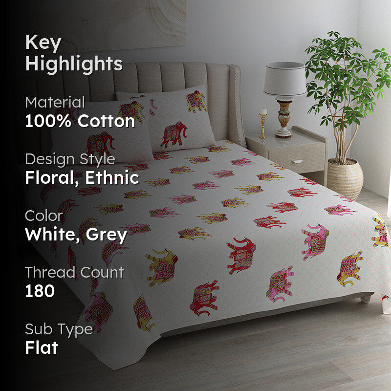 Champa Cotton Bedsheet (Red) - 180 TC image 2