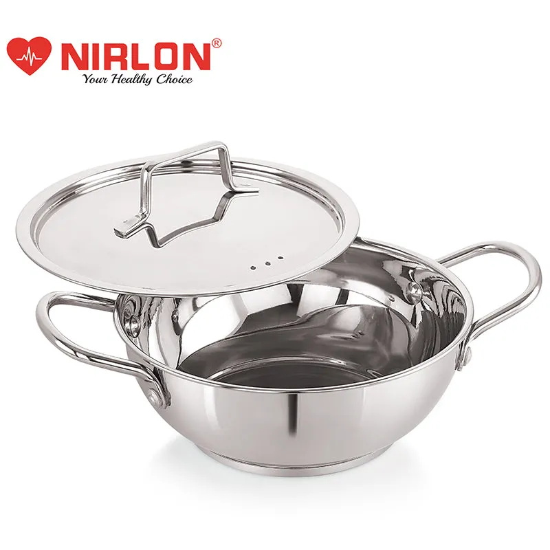 Nirlon Steel Kadhai With Lid - 2500 mL/9 Inches media 1