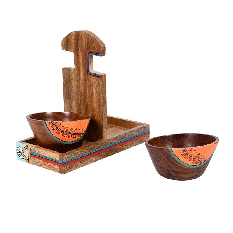Devika Wooden Serving Bowl With Holder - Three Piece Set media 3