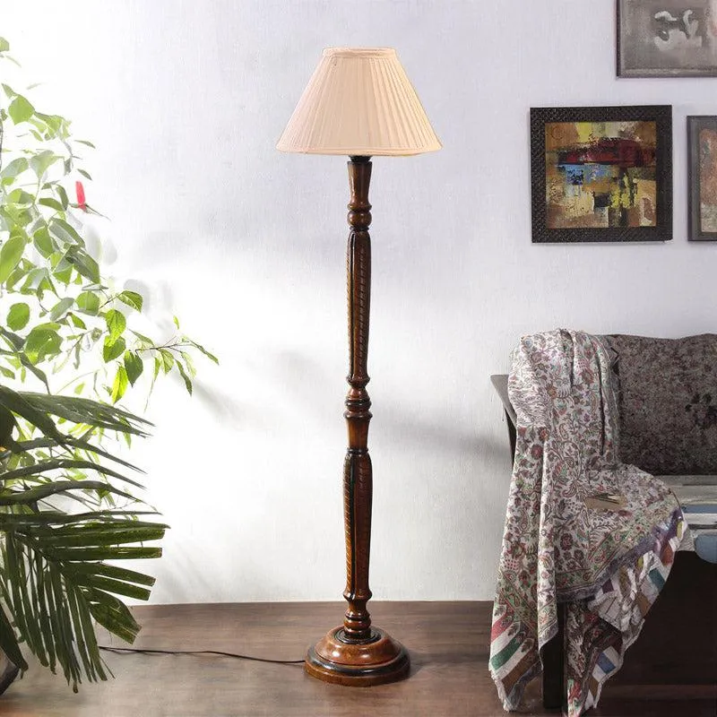 Hima Pleated Vintage Wooden Floor Lamp - Off-White media 3