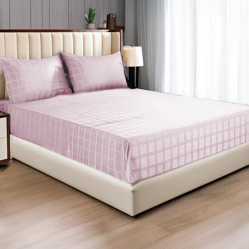 Urban Space Pink Checks Cotton Bedsheet - 300 TC media 1