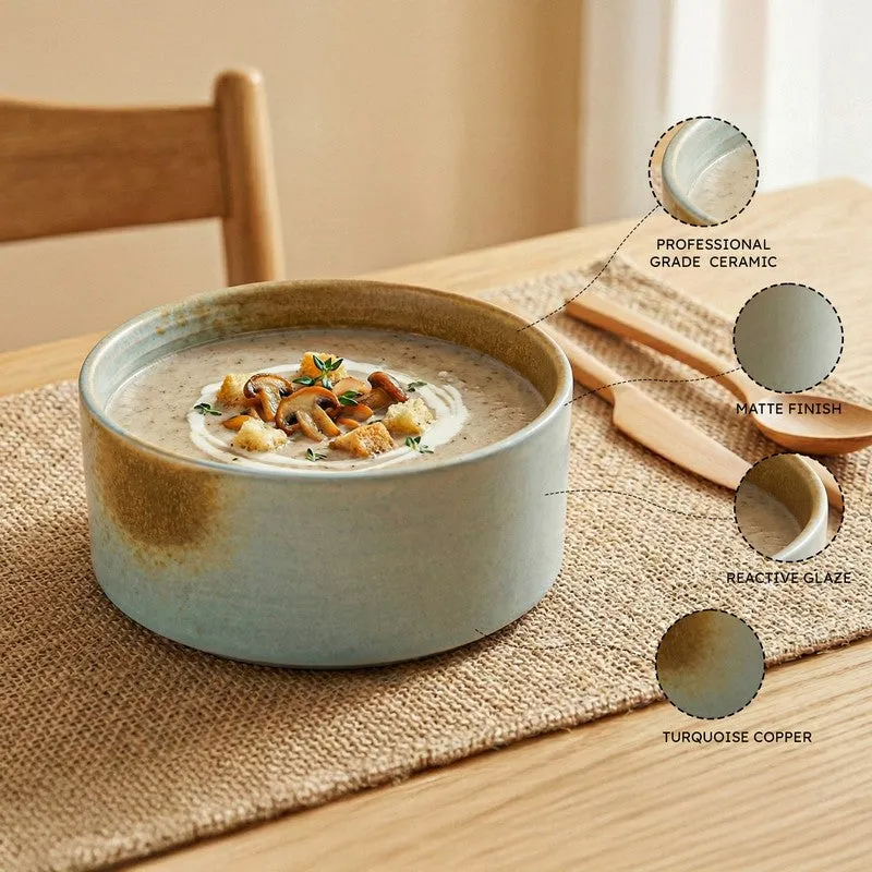 Whimsi Ceramic Soup Bowls (280 mL Each,Blue,Brown) - Set Of Four media 5