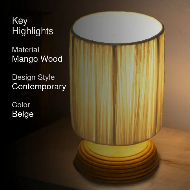 NoirLit Boho Mango Wood Table Lamp - Beige media 2