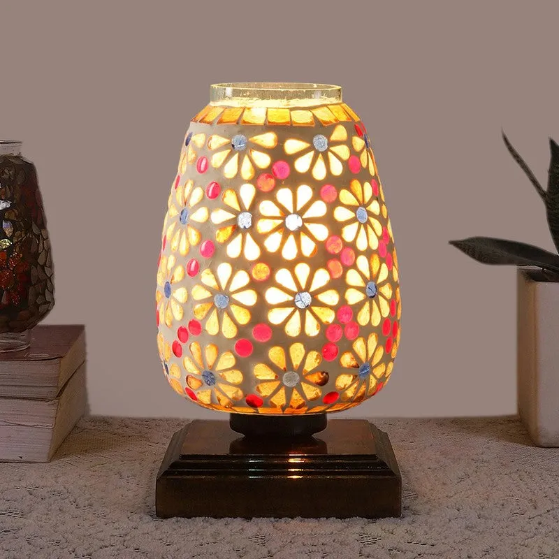 Celvyn Glass Table Lamp With Wooden Base - Multicolor media 3