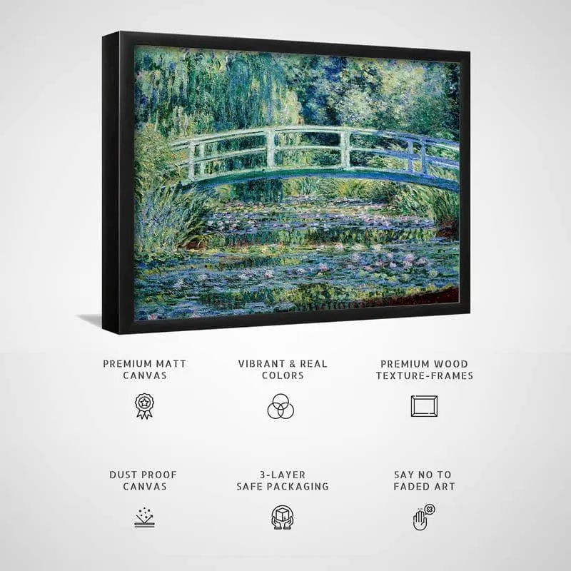 Water Lilies And Japanese Bridge By Claude Monet Canvas Wall Painting - Black Frame media 3
