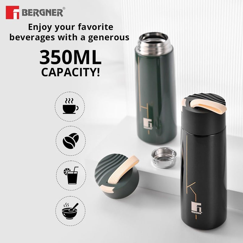 Bergner Walking Thermosteel Hot and Cold Flask (Black) -350 mL media 6