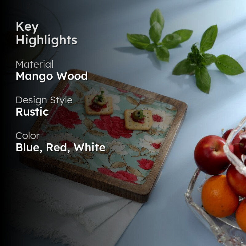 Hetty Floral Square Wood Platter media 2