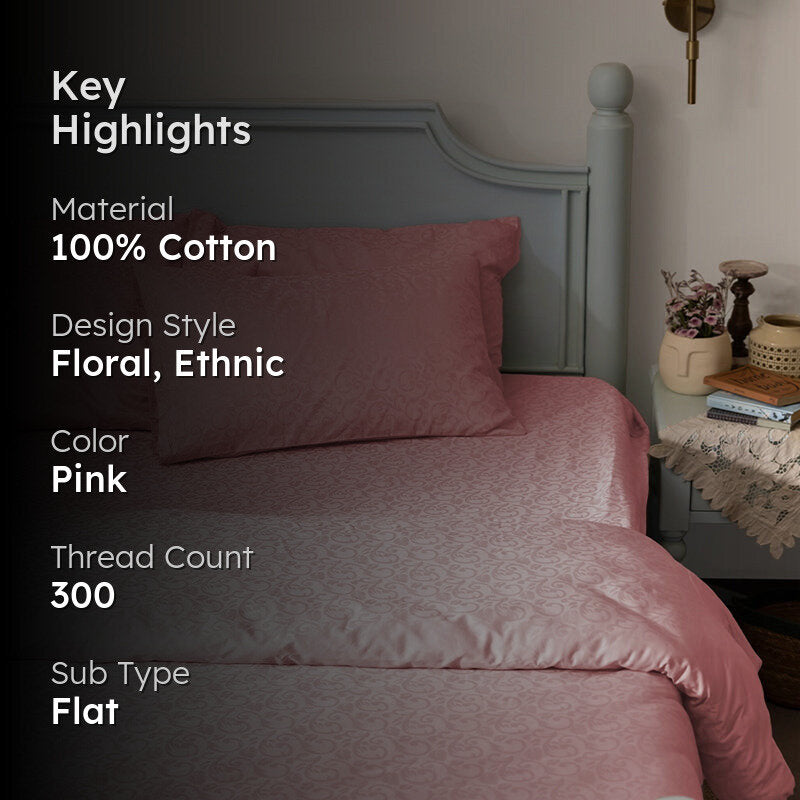 Coral Bloom Jacquard Cotton Bedsheet (Cameo Rose) - 300 TC media 2