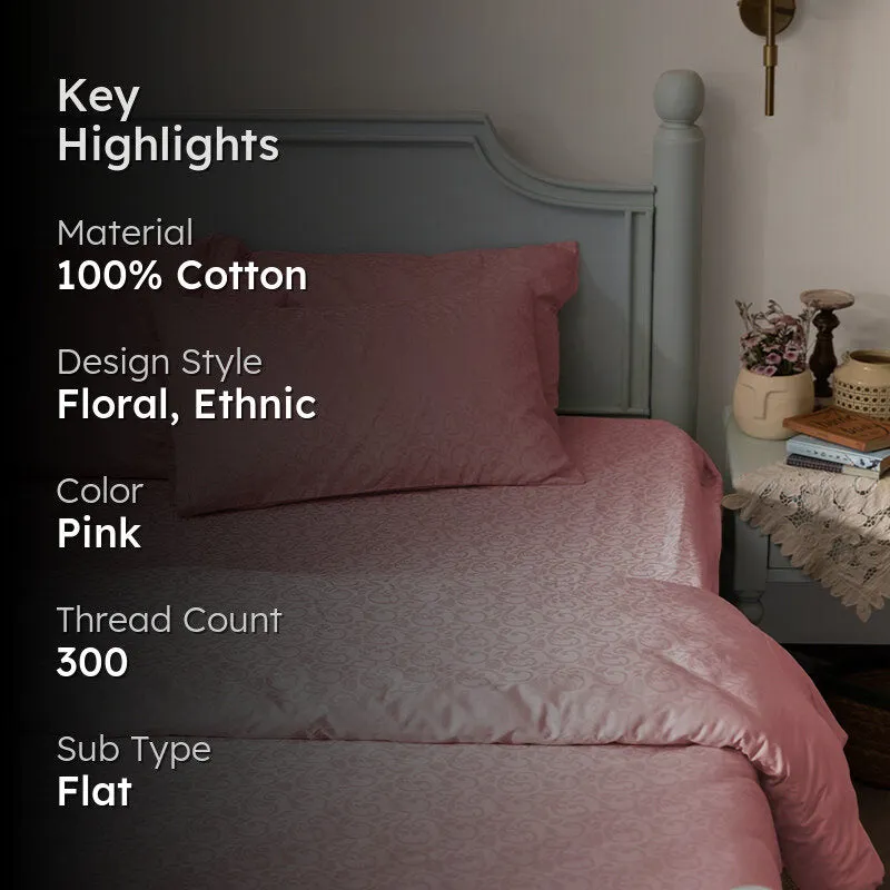 Coral Bloom Jacquard Cotton Bedsheet (Cameo Rose) - 300 TC media 2