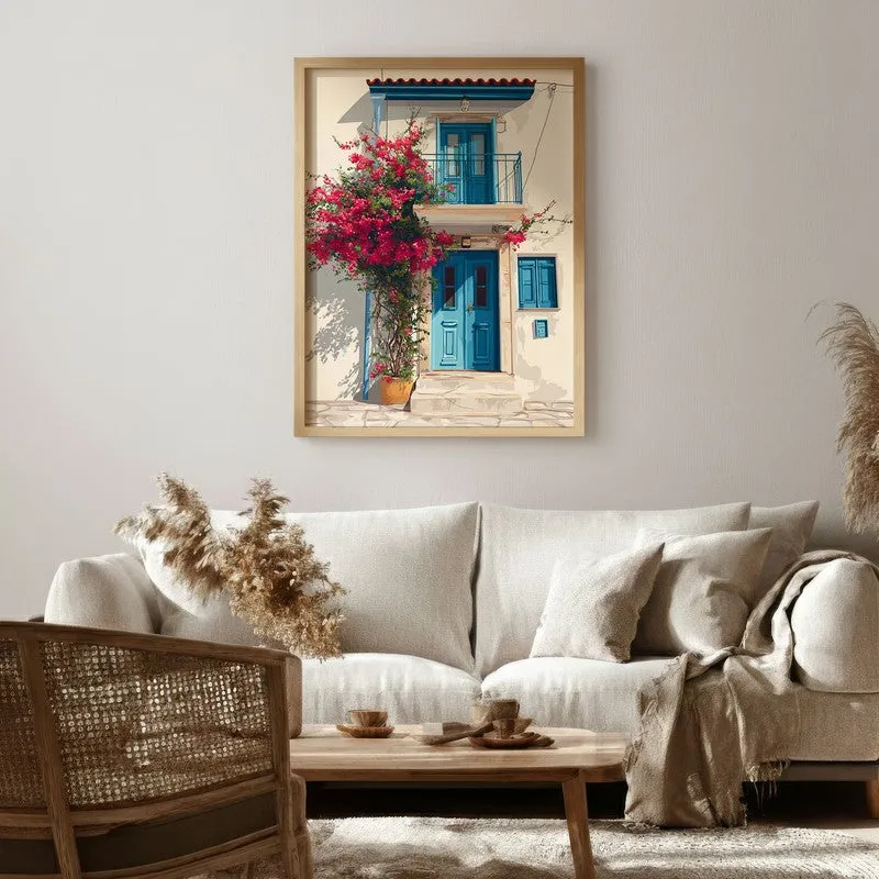 Santorini Canvas Wall Painting - Brown Frame media 1