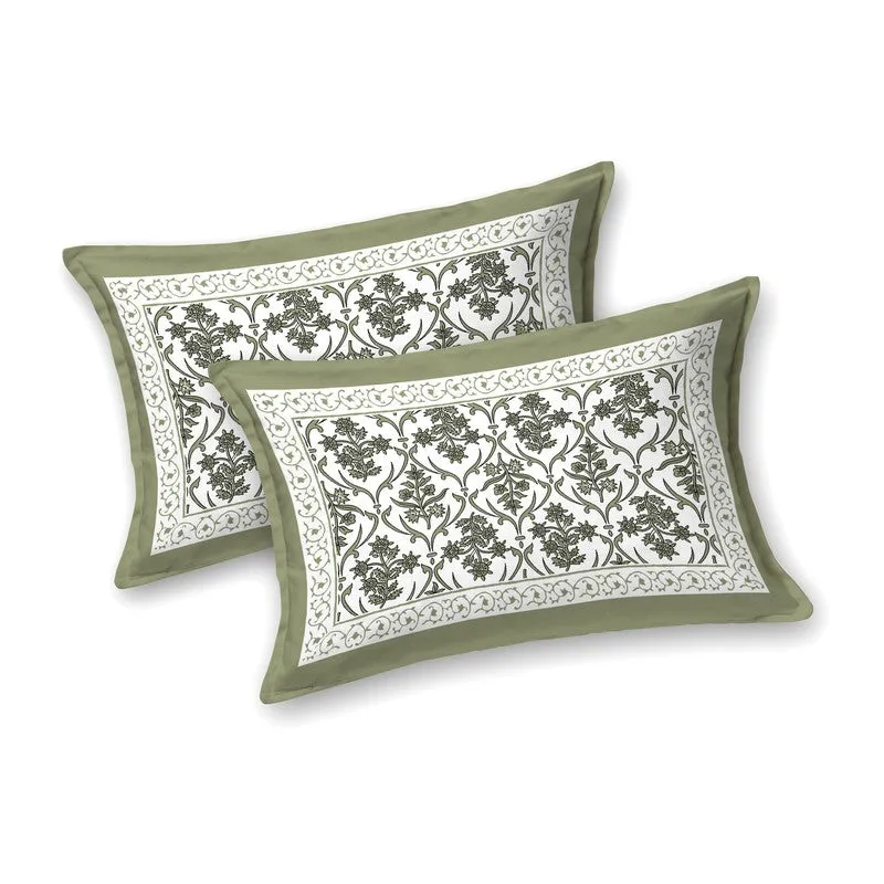 Artio Cotton Bedsheet (Olive Green,White) - 240 TC media 4