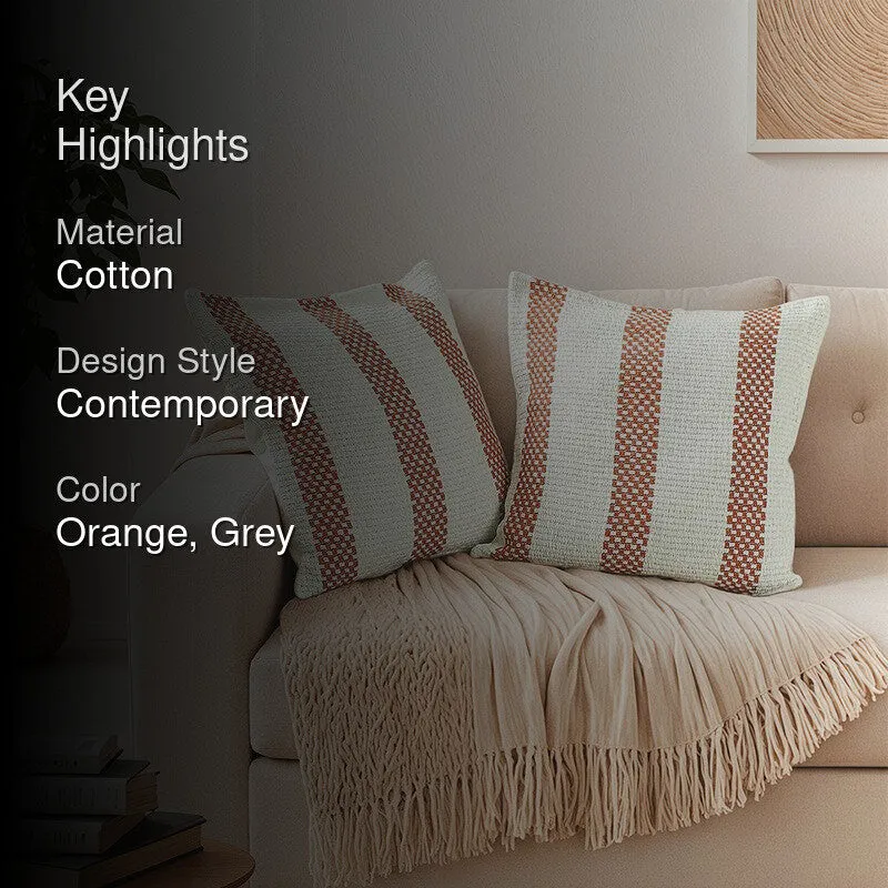 Mysera Charm Cushion Cover (Orange,White) - Set Of Two media 2