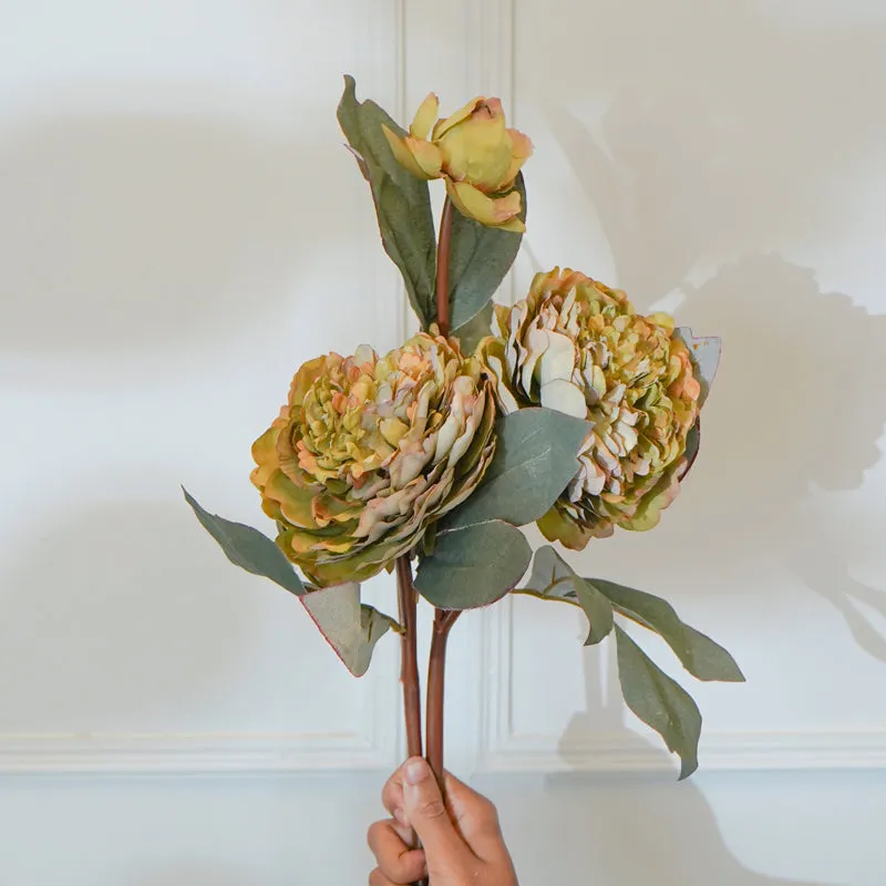 Faux Green Autumn Peony Flower Stick (22 CM) - Set Of Two media 3