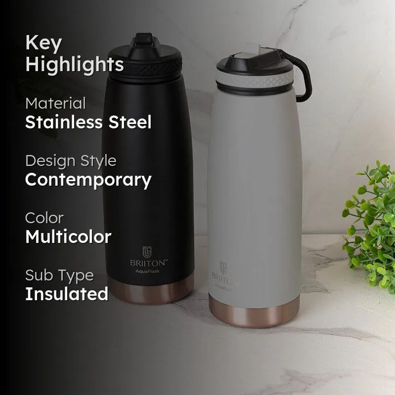 Turbo Hot & Cold Thermos Water Bottle (Black & Grey, 1000 mL Each) - Set Of Two media 2