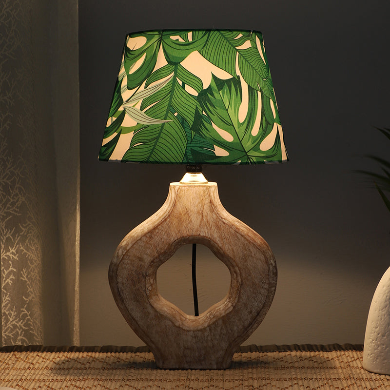 Kaizen Kian Printed Mango Wood Table Lamp - Green,Beige,White
