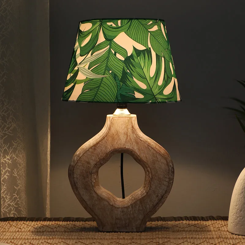 Kaizen Kian Printed Mango Wood Table Lamp - Green,Beige,White media 1