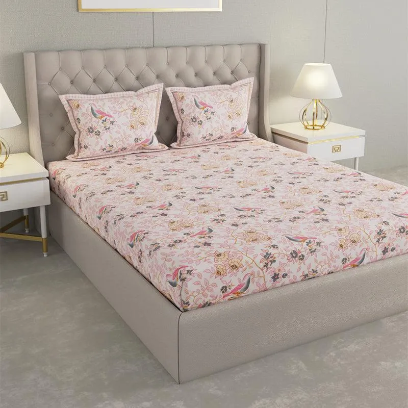 Radhika Printed Cotton Bedsheet (Pink) - 240 TC media 1